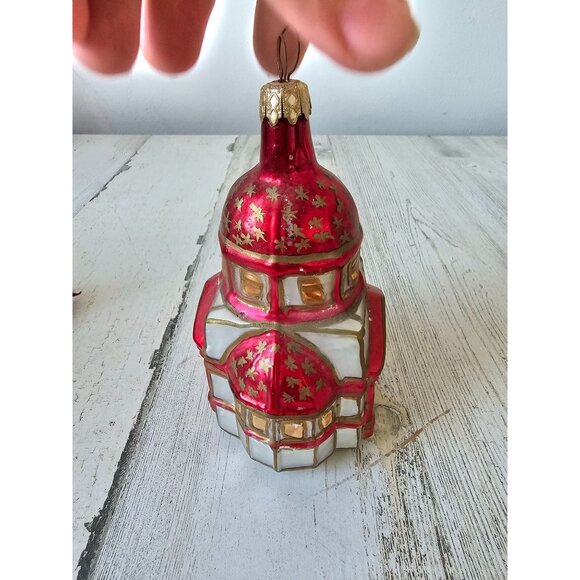 Vintage glass temple building religious ornament Xmas tree red - Picture 1 of 9